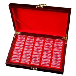 صناديق 50 PCS Wood Coin Protection Display Rox Holder Case Round Box Box التذكارية مربع X0703