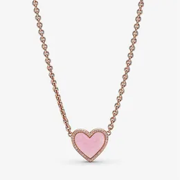 100% 925 Sterling Silver Pink Swirl Heart Collier Necklace Fashion Women Wedding Engagement Jewelry Accessories273P