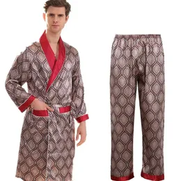 Robe Pants Pajama Set 7XL TwoPiece Men Bathrobe Shorts Suit Silk Sleepwear for Kimono Home Soft Cozy Longsleeved Bath Gown 231221