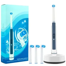 Escova de dentes elétrica rotativa com base de base recarregável de vibração automática de alta frequência manchas de tártaro remover dentes clareamento 231222