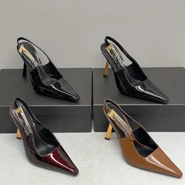 Обувь на каблуках Женщина дизайнер Санда Ли Слингбэки Сандаль Кожаные каблуки туфли для вечеринок с коробкой 502