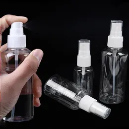 Partihandel 1000pcs 50 ml PET Plastspray Parfymflaskor Tom 50 ml Kosmetiska förpackningsbehållare med vit dimma för desinfektion LXWM