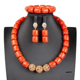 Pure African Bead Wedding Jewelry Set Imitation Coral Women Necklace Anniversary Party Nigeria Bride Accessories 231221