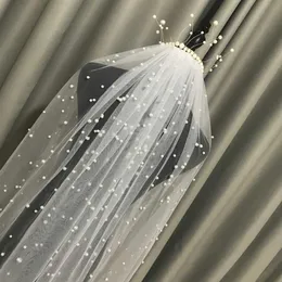 Kvinnor Tulle Bridal Veil Pearl Wedding 1 Tier Short Long Veil White Ivory Wedding Accessories With Comb X0726265D