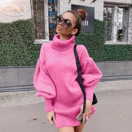 Sıradan Elbiseler Yavurucu Sweater 2023 Kadınların Düz Renk Örgü Fener Kılıf Örgü Elbise Vestidos De Verano Robe Longue