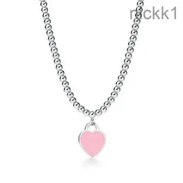 Beliebte Anhänger Halsketten Design 925 Sterling Silber Perlen für Frauen Schmuck mit rosa blau rot schwarz Farbe Emaille Heart Halskette Großhandel Tiffan Q2EV Q2EV