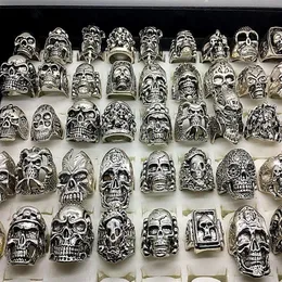 Herrmode 50stillverkning Toppmixstil Big Size Skull Carved Biker Silver Plated Rings Smycken Skeleton Ring2757