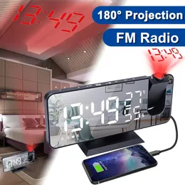 LED Digital Projection Alarm Clock Electronic With FM Radio Time Projector Bedroom Bedside Mute 231221