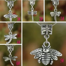 Dragonfly Bee Big Hole European Peads 100pcs Lot 6styles Starcien Silver Fit Charm Bransoletka DIY312T