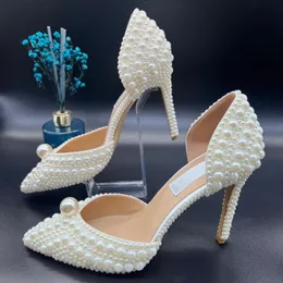 24SS Summer Luxurious Brands Sacora Dress Shoes White Pearls Leather Pumps Lady Stiletto Heel Ankle Strap Bridal Wedding EU35-43. Med Box