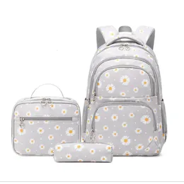 3 PcsSet Children School Backpack Girl Bags Teenage Mochila Feminina Lunchbox Student With Pencil Case Kids Black 231222