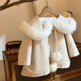 Baby Girl Princes en Jacket Warm Infant Toddler Faux Fur Collar Lapel Coat Fleece Inside Winter Cloak Clothes 1 7Y 231221