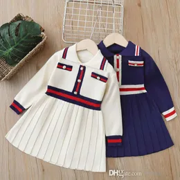 가을 겨울 여자 공주 드레스 아이의 옷 패션 니트 양털 드레스 아카데미 스타일 긴 슬리브 주름 치마 Childern 's Clothing