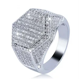 Hip Hop Fashion Men Ring Gold Silver Gold Glitter Micro Pillow Cubic Zirconia Ring Engetric Size 7-13268Z