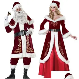 クリスマスの装飾Veet Men/Women Santa Claus Costume Suit Couple Party for Chmas Wholesale Drop Delivery Home Garden Festive Suppl DHL9Q