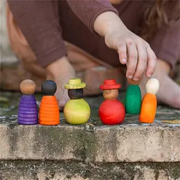 Zabawka dla niemowląt drewniane zabawki nordyckie figurki drewna tęczowe kolorowe lalki Dzieci Montessori Toys Dzieci naturalne niedokończone niepomalowane toyszln231223