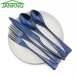 5pcs Set Blue Flatware Set Edelstahl -Tischgeschirr Tischgeschirr Steak Lnife Fork Spoon Dinner Lebensmittel Regenbogen Biegepreis Set272d