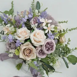 Fiori di nozze Bride Bouquet Flower Home Simulazione commerciale con la rosa Austin Pink Viola 612
