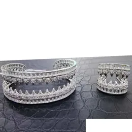 Ohrringe Halskette Set Revet Teeth Charms 2pc Armreif Manschettenring für Frauen Hochzeit Braut Kubik Zirkon Dubai Party High Jewelry Drop DHK5p