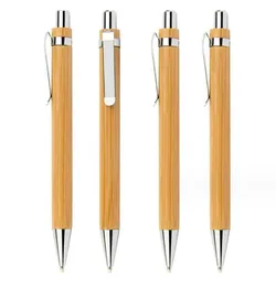 Vintage Bamboo Wood Ballpoint Pen 1.0mm Bullet Tip Blue Black Ink Signature Ball Pen Office School Wrting pens Stationery engraved Custom Logo