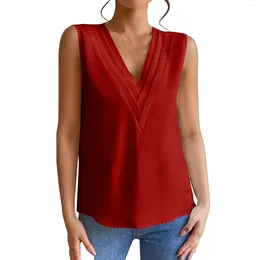 Tank da donna Sinsela senza maniche Red Fashion Summer Fashion Casual Solid V-Neck Top Camis for Women