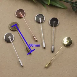 100pcs 로트 10mm 둥근 금형 플레이트 카보콘 블랭크 트레이 롱 브로치 옷깃 핀 DIY 50mm Long Stick Pin Safty Lapel Pin Brooch 201009233T