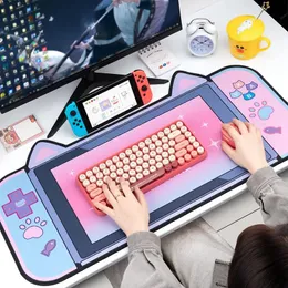 かわいい猫耳大きなマウスパッドコンピューターキーボードデスクマットxxlゲーマーマウスパッドカワイイデスクティーンガールズ用寝室800x400x3mm