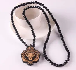 Good Wood Chase Infinite Deep Brown Lion head Pendant Wooden Beads Necklace Hip Hop Fashion Jewelry animal for women men chain2666956