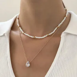 Pendant Necklaces Vintage Jesus Cross Crystal Water Drop White Rice Bead Chain Set Necklace For Women Fashion Boho National Style Jewelry