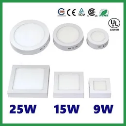 Downlights Free shipping 9W/15W/25W Round/Square Led Panel Light Surface Mounted Downlight lighting Led ceiling down AC 110240V + Driver