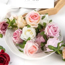 Dekorative Blumen 5/10pcs 6 cm künstliche Rose Seidenblumenköpfe für Hochzeit Home Dekoration gefälschte Kopf DIY Bastel Schlafzimmer