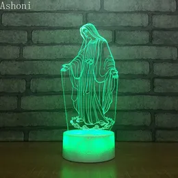 3D 아크릴 LED 야간 조명 축복받은 성모 마리아 터치 7 색상의 책상 테이블 램프 파티 장식 라이트 크리스마스 선물 2572