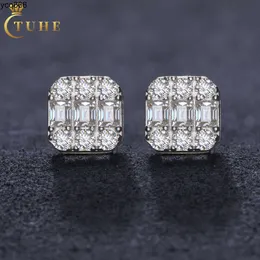 Cheap Price Wholesale Jewelry 925 Sterling Silver VVS Baguette Moissanite Diamond Geometric Stud Earrings For Men Women