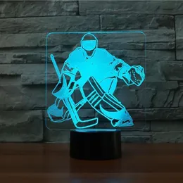 3D 아이스 하키 골키퍼 모델링 테이블 램프 7 색 변경 LED 야간 조명 USB 침실 조명 스포츠 팬 선물 홈 데코 장식 2493