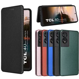 Carbon Fiber For TCL 40 NxtPaper 20B 20Y 20R 20E 20 20S 20L 10L 30 SE 40X 40R 40XE 306 406 405 408 Case Magnetic Flip Book Stand Card Wallet Leather Protection Cover