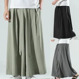 Hose aus schwarzer Eisseide, Hakama-Kung-Fu-Hose mit breitem Boden, Wushu-Kimono, chinesische Herren-Baumwolle, weite Hose für Herren, Ost-Stil, Grau