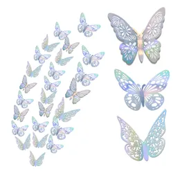 36 pezzi/lotto 3D farfalla cavo farfalle farfalle decalcomanie decorazioni per torte per feste di compleanno fai -da -te decori rimovibili per bambini decori della finestra W0149