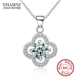 Yhamni Fine Jewelry Solid Silver Necklace Clover Shape Set 1 CT Sona CZ Diamond Pendant Necklace whending Jewelry 4Y2337