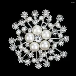Brosches mode kristall pärla brosch tröja krage nål säkerhet stift klädtillbehör snöflinga form för kvinnor