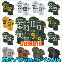 10 Kärleksfotboll Jersey 9 Christian Watson Aaron Jones Lukas Van Ness Jaire Alexander Quay Walker Rashan Gary Bart Starr Romeo Doubs AJ Dillon Reggie White Jayden Reed