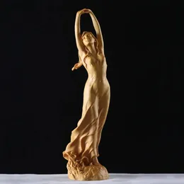 Zaczarowana ręcznie wykonana drewniana rzeźba - wdzięczna młoda dama statua Unikalna ręczna wróżka miniaturowa figurka 231222