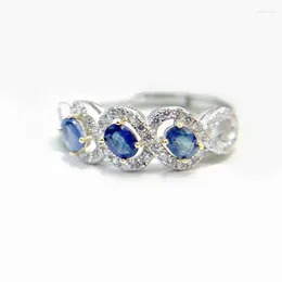 Klusterringar per smycken Natural Real Blue Sapphire Ring 925 Sterling Silver 3 4mm 0,35ct 3st Gemstone Fine For Män eller kvinnor T23609