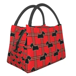 Taschen Scottie Dogs Isolierte Lunchbeutel für Campingreisen Scottish Terrier Tartan Plaid Muster und Leckdosen Thermalkühler Bento Box