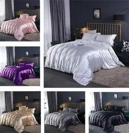 Ulepszone 100 satynowa jedwabna pościel zestaw luksusowej kołdry kołdry i poduszki arkusz łóżka pojedyncza podwójne łóżko jedwabiste łóżko 29197134
