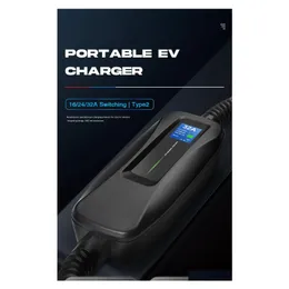 Electric Vehicle Charger Equipment Type 2 Ev Level 32 Amp Portable Cee Plug 220V240V Car Charging Iec 621962 Drop Delivery Mobiles Aut Dhkbp