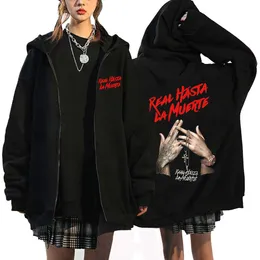 ラッパーアヌエルAAプリントジッパーフーディーズヒップホップストリートウェアメンズスウェットシャツREAL HASTA LA MUERTE METAL MUSIC ZIP UP JACKETS Y2K