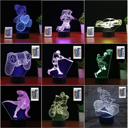 3D -LED -Leuchten Fernbedienung 16 Farbwechsel Touch Night Light Acrylplatten Multiform optische Illusion Basislampe Atmosphäre 319f