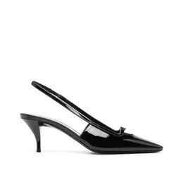 Luxury brand designer women sandal shoes Black Patent leather POINTEDTOE 70MM SLINGBACK PUMPS Blade square toe nero Sandals 35-42