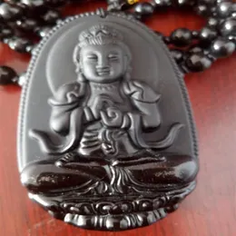 Buddha Anhänger Natural Obsidian Vintage Halskette schwarzer Buddha -Kopfanhänger für Frauen Jade Jewelry249p
