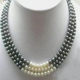 3Rows 7-8 mm Nera Nera Natural Pearl Necklace 17-19 307w